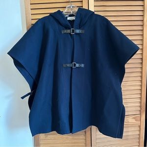 Max&Co Navy Hooded Poncho Cape with buckles